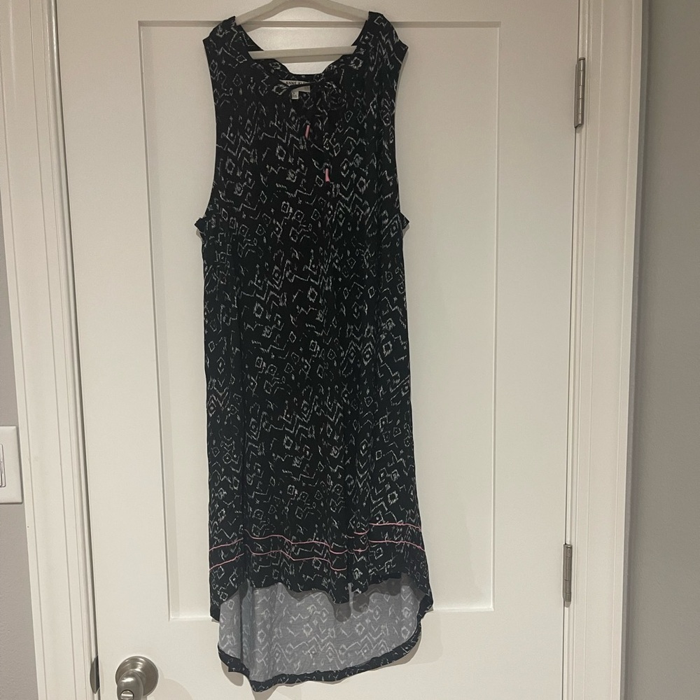 Anne Klein Black Print High Low Dress Coverup M | NWOT Tie Neck Lightweight